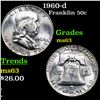Image 1 : 1960-d Franklin Half Dollar 50c Grades Select Unc