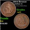 Image 1 : 1864 Bronze Indian Cent 1c Grades vg+