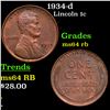 Image 1 : 1934-d Lincoln Cent 1c Grades Choice Unc RB