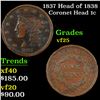 Image 1 : 1837 Head of 1838 Coronet Head Large Cent 1c Grades vf+