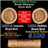 Image 1 : Mixed small cents 1c orig shotgun roll, 1917-d Wheat Cent, 1898 Indian Cent other end, Brinks Wrappe