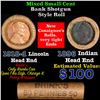 Image 1 : Mixed small cents 1c orig shotgun roll, 1918-d Wheat Cent, 1896 Indian Cent other end, Brinks Wrappe