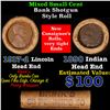 Image 1 : Mixed small cents 1c orig shotgun roll, 1917-d Wheat Cent, 1890 Indian Cent other end, Brinks Wrappe