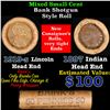 Image 1 : Mixed small cents 1c orig shotgun roll, 1919-s Wheat Cent, 1897 Indian Cent other end, Brinks Wrappe