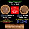 Image 1 : Mixed small cents 1c orig shotgun roll, 1916-d Wheat Cent, 1898 Indian Cent other end, Brinks Wrappe