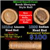 Image 1 : Mixed small cents 1c orig shotgun roll, 1918-s Wheat Cent, 1899 Indian Cent other end, Brinks Wrappe