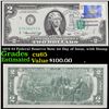 Image 1 : 1976 $2 Federal Reserve Note 1st Day of Issue, with Stamp Grades Gem CU