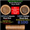 Image 1 : Mixed small cents 1c orig shotgun roll, 1918-d Wheat Cent, 1883 Indian Cent other end, Brinks Wrappe