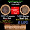 Image 1 : Mixed small cents 1c orig shotgun roll, 1917-d Wheat Cent, 1891 Indian Cent other end, Brinks Wrappe