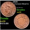 Image 1 : 1818 Coronet Head Large Cent 1c Grades Choice AU/BU Slider