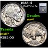 Image 1 : 1938-d Buffalo Nickel 5c Graded ms67 By SEGS