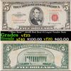 Image 1 : **Star Note** 1953B Red Seal $5 Legal Tender Note Grades vf+