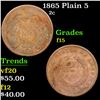 Image 1 : 1865 plain 5 Two Cent Piece 2c Grades f+