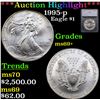 Image 1 : ***Auction Highlight*** 1995-p Silver Eagle Dollar $1 Graded ms69+ By SEGS (fc)