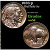 Image 1 : 1936-p Buffalo Nickel 5c Grades Choice AU/BU Slider
