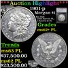 Image 1 : ***Auction Highlight*** 1901-p Morgan Dollar $1 Graded ms62+ PL By SEGS (fc)