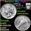 Image 1 : ***Auction Highlight*** 1921-p Peace Dollar $1 Graded ms63 details By SEGS (fc)