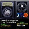 Image 1 : Proof 1989-S Congress Modern Commem Dollar $1 Graded GEM++ Proof Deep Cameo By USCG