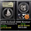 Image 1 : Proof 2000 Iceland 1000 Kronur  Modern Commem Dollar $1 Graded GEM++ Proof Deep Cameo By USCG