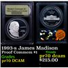 Image 1 : Proof 1993-s James Madison  Modern Commem Dollar $1 Graded GEM++ Proof Deep Cameo By USCG