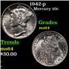 1942-p Mercury Dime 10c Grades Choice Unc