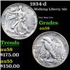 1934-d Walking Liberty Half Dollar 50c Grades Choice AU/BU Slider