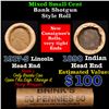 Image 1 : Mixed small cents 1c orig shotgun roll, 1917-s Wheat Cent, 1890 Indian Cent other end, Brinks Wrappe