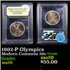 Image 1 : 1992-P Olympics Modern Commem Half Dollar 50c Graded ms70, Perfection BY USCG