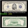 1934C $5 Blue Seal Silver Certificate Grades vf++