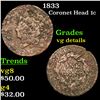 1833 Coronet Head Large Cent 1c Grades vg details