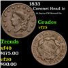 1833 Coronet Head Large Cent 1c Grades vf+