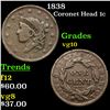 Image 1 : 1838 Coronet Head Large Cent 1c Grades vg+