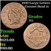 Image 1 : 1830 Large Letters Coronet Head Large Cent 1c Grades f+