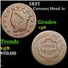 Image 1 : 1827 Coronet Head Large Cent 1c Grades vg, very good