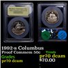 Image 1 : Proof 1992-s Columbus Modern Commem Half Dollar 50c Graded GEM++ Proof Deep Cameo BY USCG