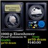 Image 1 : Proof 1990-p Eisenhower Modern Commem Dollar $1 Graded GEM++ Proof Deep Cameo BY USCG
