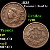 Image 1 : 1838 Coronet Head Large Cent 1c Grades vg+