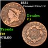 Image 1 : 1831 Coronet Head Large Cent 1c Grades f, fine