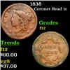 Image 1 : 1838 Coronet Head Large Cent 1c Grades f, fine