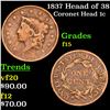 Image 1 : 1837 Heaad of 38 Coronet Head Large Cent 1c Grades f+