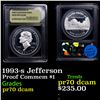 Image 1 : Proof 1993-s Jefferson Modern Commem Dollar $1 Graded GEM++ Proof Deep Cameo BY USCG