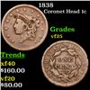 Image 1 : 1838 Coronet Head Large Cent 1c Grades vf+