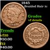 1845 Braided Hair Large Cent 1c Grades vf details