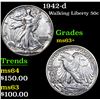 Image 1 : 1942-d Walking Liberty Half Dollar 50c Grades Select+ Unc
