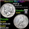 Image 1 : ***Auction Highlight*** 1921-p Peace Dollar $1 Graded Select Unc By USCG (fc)
