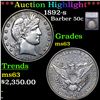 ***Auction Highlight*** 1892-s Barber Half Dollars 50c Graded ms63 By SEGS (fc)