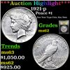 Image 1 : ***Auction Highlight*** 1921-p Peace Dollar $1 Graded Select Unc By USCG (fc)