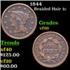 1844 Braided Hair Large Cent 1c Grades vf++
