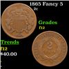 Image 1 : 1865 Fancy 5 Two Cent Piece 2c Grades f, fine