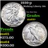 Image 1 : 1939-p Walking Liberty Half Dollar 50c Grades Choice+ Unc